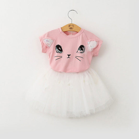 キュートな猫フェイスデザインのチュールワンピース｜Cotton Cat Dress for Baby Girls Lumisei Prime
