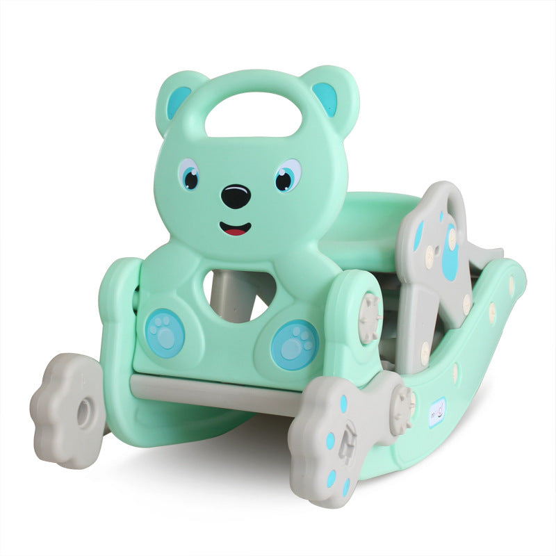 ブルーカラーのロッキングホースとすべり台部分が見える側面写真（ブルーロッキングホース）
