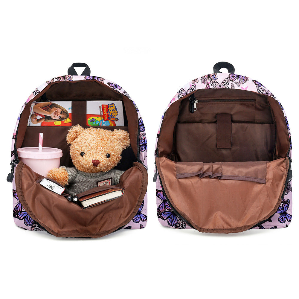 【30×17×40cm・約0.4kg】蝶柄プリントのキッズバックパック2点セット｜通気性＆14インチ差し込みで通学・外出が整う