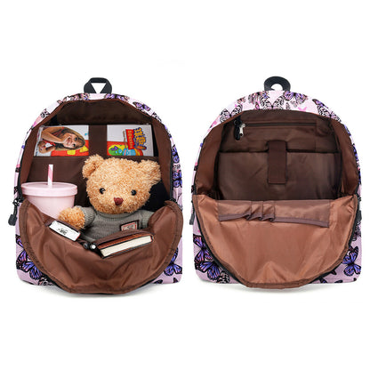 【30×17×40cm・約0.4kg】蝶柄プリントのキッズバックパック2点セット｜通気性＆14インチ差し込みで通学・外出が整う