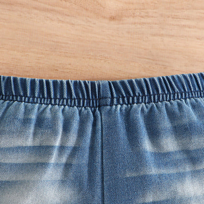 元気いっぱい夏コーデが完成する 男の子恐竜プリント半袖Tシャツ＆デニムショーツセット ポリエステルニット 9〜12ヶ月〜3〜4歳