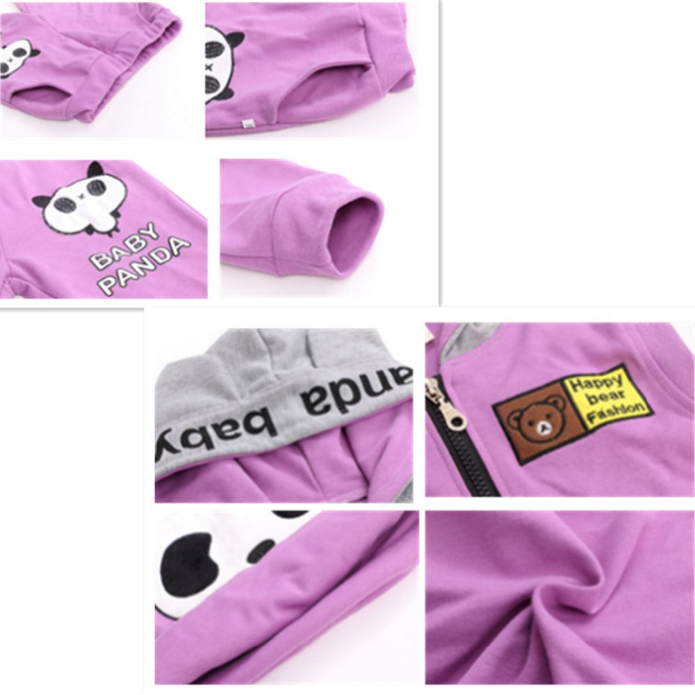 パンダモチーフ付き女の子用ジャケットとロングパンツコーデ
