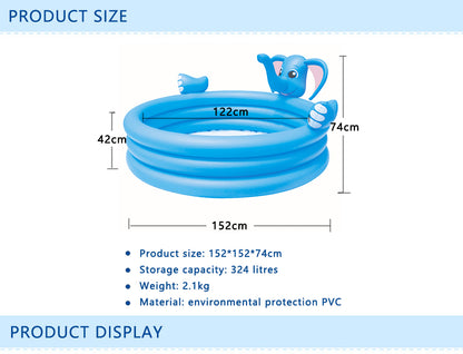 ホース接続スプレー付き エレファント ベビープール 152 x 152 x 74cm 324L 高密度PVC 0.25mm 水あそび用ラウンドプール
