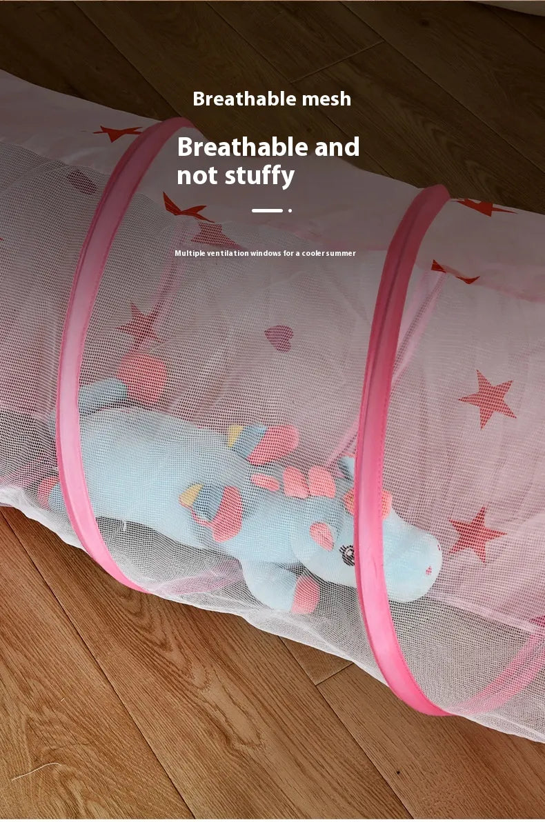 キッズ用トンネル ピンク メッシュ素材 通気性の良い設計 ディテール（テキスト入り）
