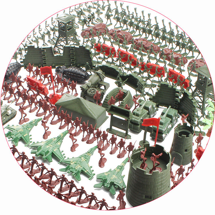 基地パーツと兵士フィギュアの配置例 ジオラマの情景が伝わるクローズアップ
