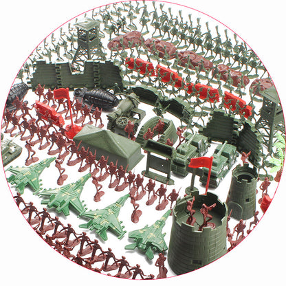 基地パーツと兵士フィギュアの配置例 ジオラマの情景が伝わるクローズアップ
