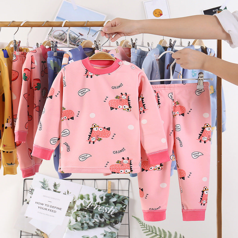 キッズ裏起毛コットン上下セット 長袖トップス＆ロングパンツ 極暖・ふんわり厚手 100–130cm | Children Plus-Velvet Cotton Warm Clothing Set Long Trousers 100–130cm Lumisei Prime