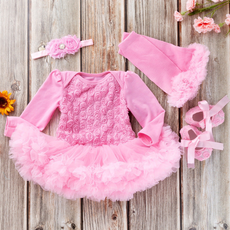 ベビードレスとヘッドバンドと靴の3点セット
