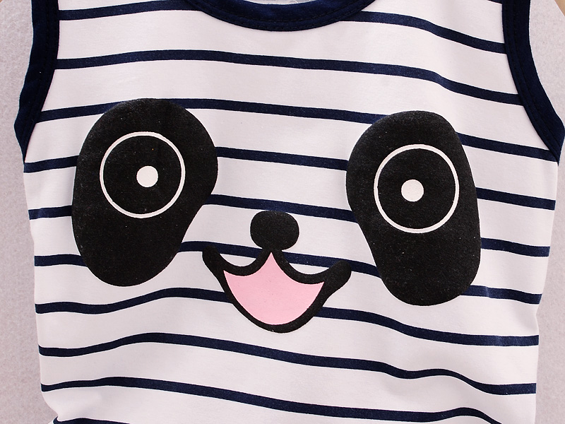 汗ばむ季節もさらっと快適な 男の子ノースリーブトップス＆ショートパンツセット ボーダー×パンダプリント コットン 80~110cm