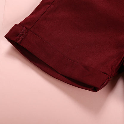 きちんと感でおでかけが決まる 男の子半袖シャツ＆ショートパンツスーツ 自転車総柄 コットン 90~130cm