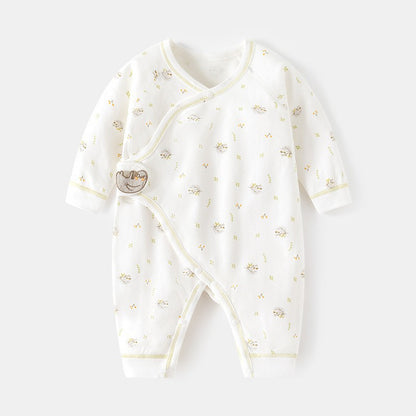 海モチーフのキャラクターが描かれたグリーンコットンロングロンパース
