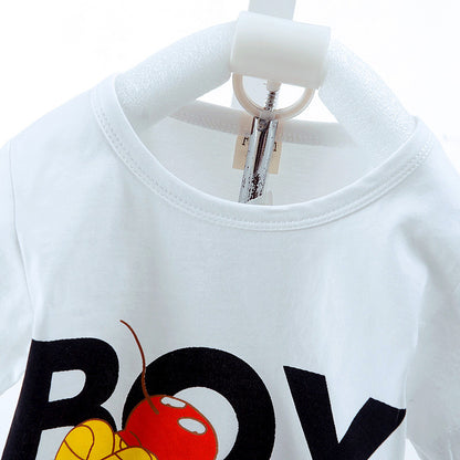 元気に動ける夏コーデが完成する 男の子半袖セットアップ BOYロゴプリント 80~110cm