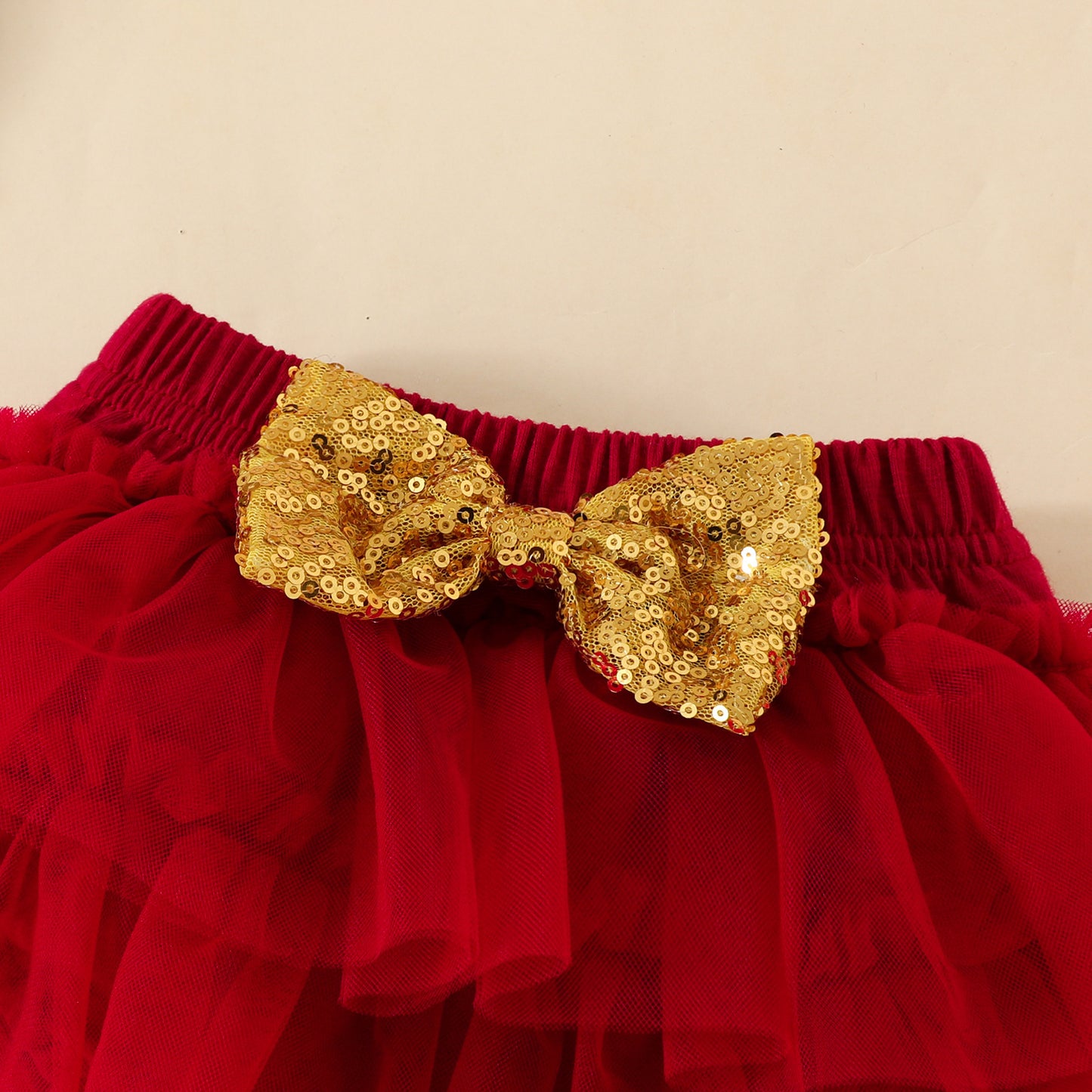 きらめくリボンで特別感が叶う 女の子ロンパース＆チュールスカート3点セット レタープリント コットンニット 0〜18ヶ月