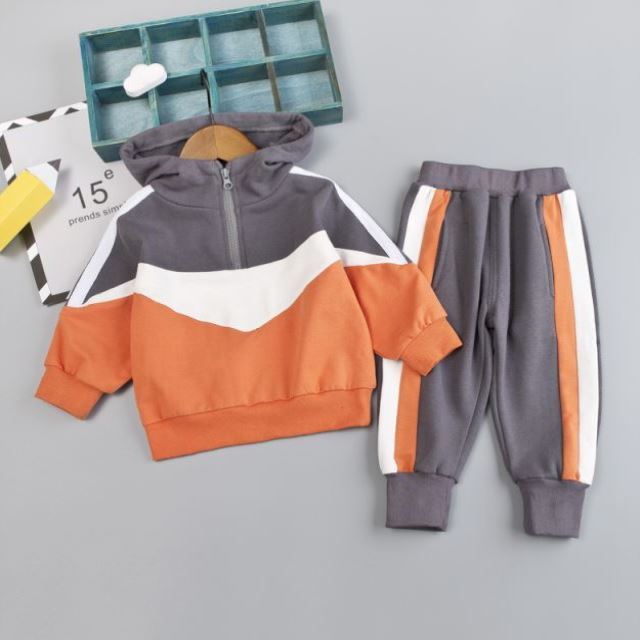 動きやすく毎日使える 子どもジップフーディーセットアップ 配色切り替えサイドライン カジュアル上下セット 80~120cm