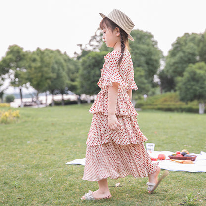 軽やかに揺れて上品に映える 女の子シフォンワンピース ドット柄ティアードデザイン ポリエステル 110~160cm