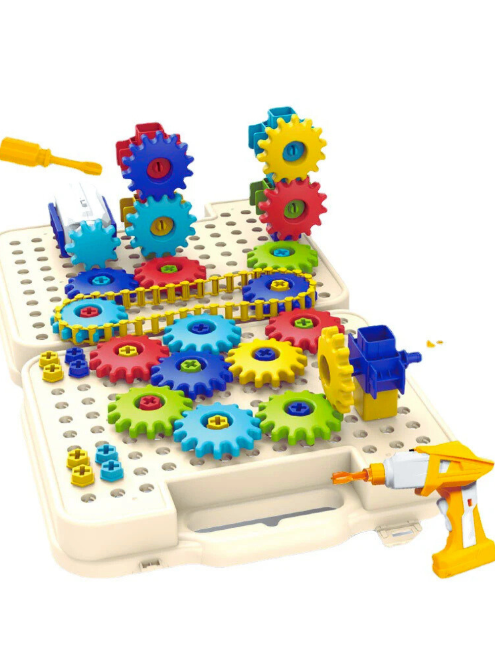 電動ドリル付きギア組み立てボード 3D回転パズル 歯車たっぷり知育ツールテーブル