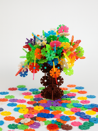 スノーフレークブロックを円形に並べて色ごとにグラデーションを作った写真
