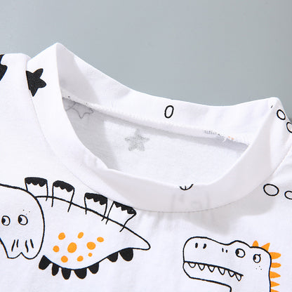 のびのび動ける 男の子半袖セットアップ 恐竜フルプリント やわらか加工生地 80〜120cm