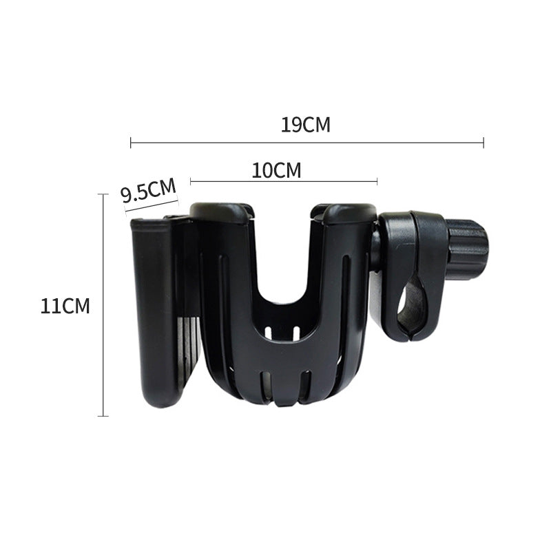 ベビーカーカップホルダー スマホホルダー一体型｜ABSクランプ固定 ドリンク対応（ブラック・2カラー）