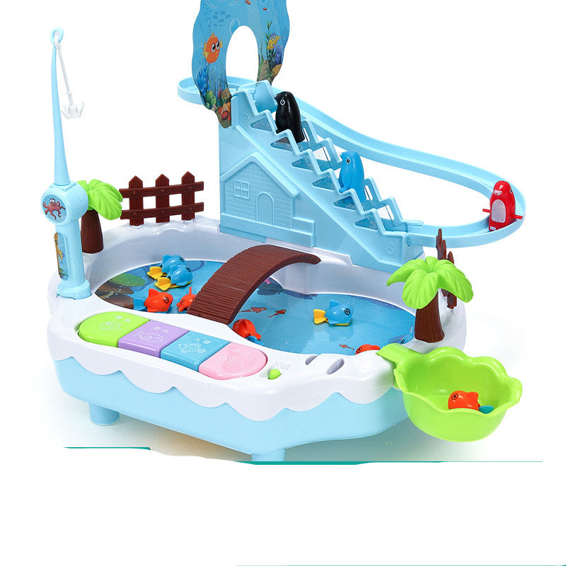 白背景でブルーの電動マグネットフィッシングトイを斜めから見た全体イメージ
