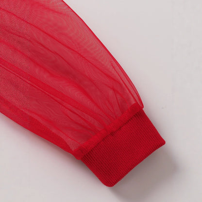 華やかに特別感がきまる 女の子リボントップス＆千鳥格子ロングスカートセット シアー長袖デザイン コットン素材 4〜7歳