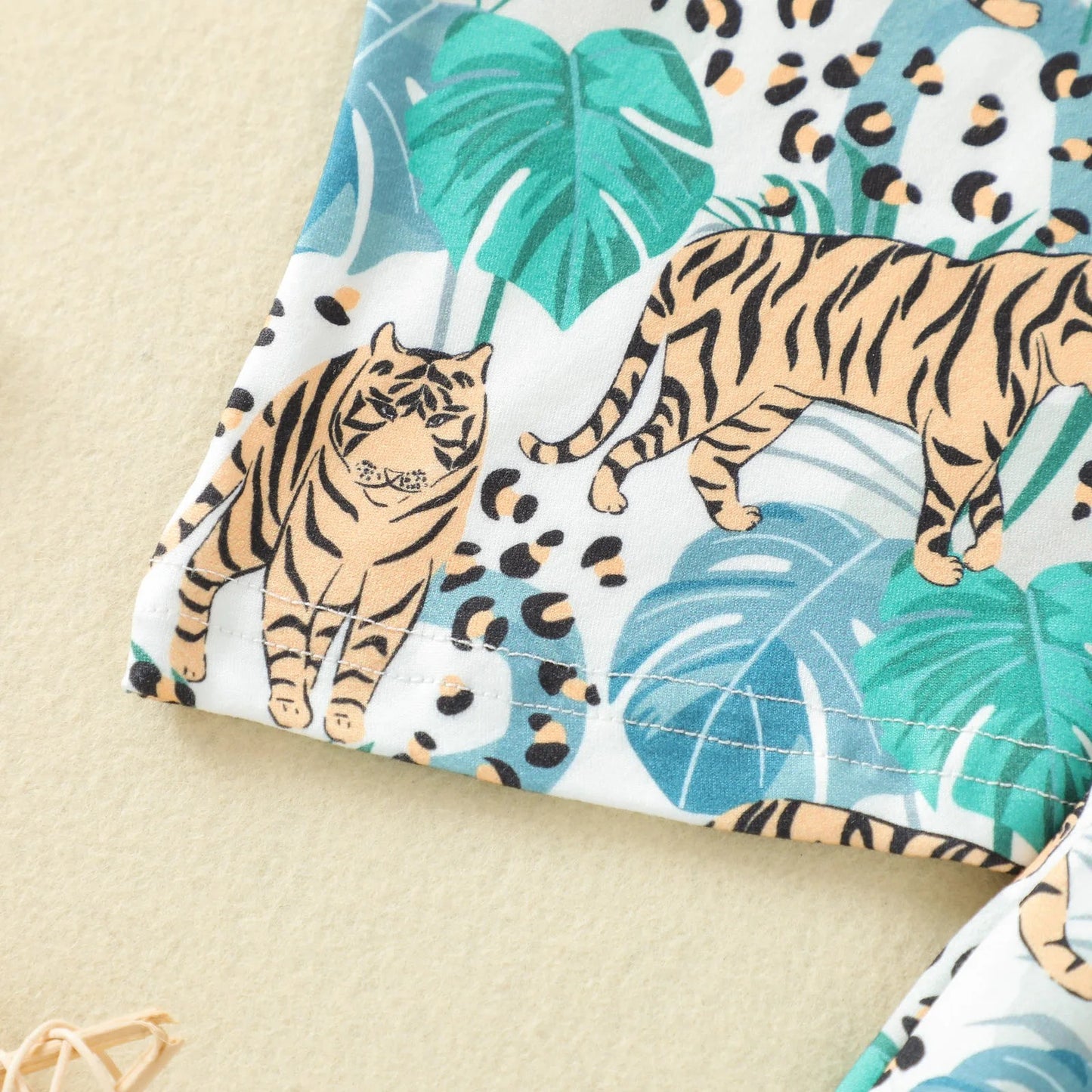 さらり快適なジャングルタイガー柄 子ども半袖Tシャツ＆ショートパンツ上下セット コットン 70~110cm