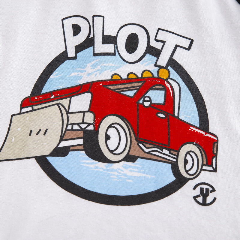 元気に遊べて夏コーデが完成する 男の子半袖ラグランTシャツ＆ショートパンツ上下セット はたらく車カートゥーンプリント コットン 80~110cm