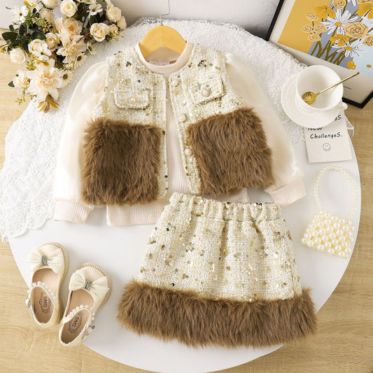 花柄ブラウスとスカートの女の子長袖2点セット全体画像
