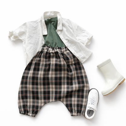 ゆったり動けてこなれ感が出る 子どもバルーンパンツ チェック柄 コットン 80~130cm