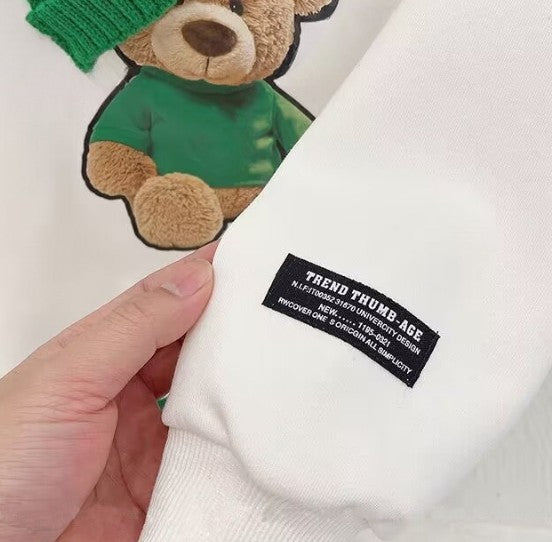 毎日がもっと可愛く決まる 男の子カジュアル上下セット 長袖トレーナー＆ロングパンツ くまカートゥーン帽子プリント コットン 80〜120cm