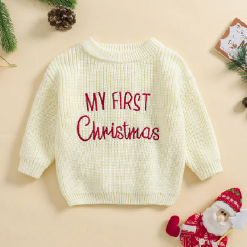 MY FIRST Christmas 刺繍入りベビーニットセーター
