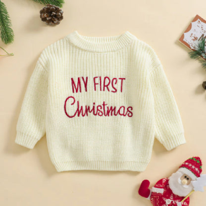 MY FIRST Christmas 刺繍入りベビーニットセーター
