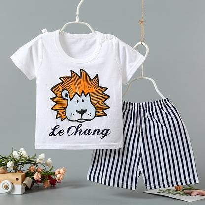 毎日がもっと快適になる 男の子半袖Tシャツ＆ショートパンツ上下セット バナナ・ふくろう・キリン・ライオン・飛行機プリント 80~110cm