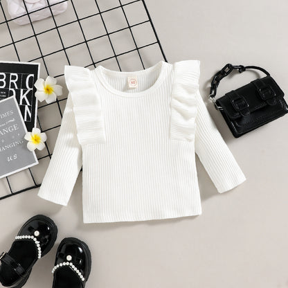 ふんわりフリル長袖トップスとレオパード柄スカートが大人可愛い 女の子秋冬スカートセット コットン素材 プルオーバー 80〜120cm