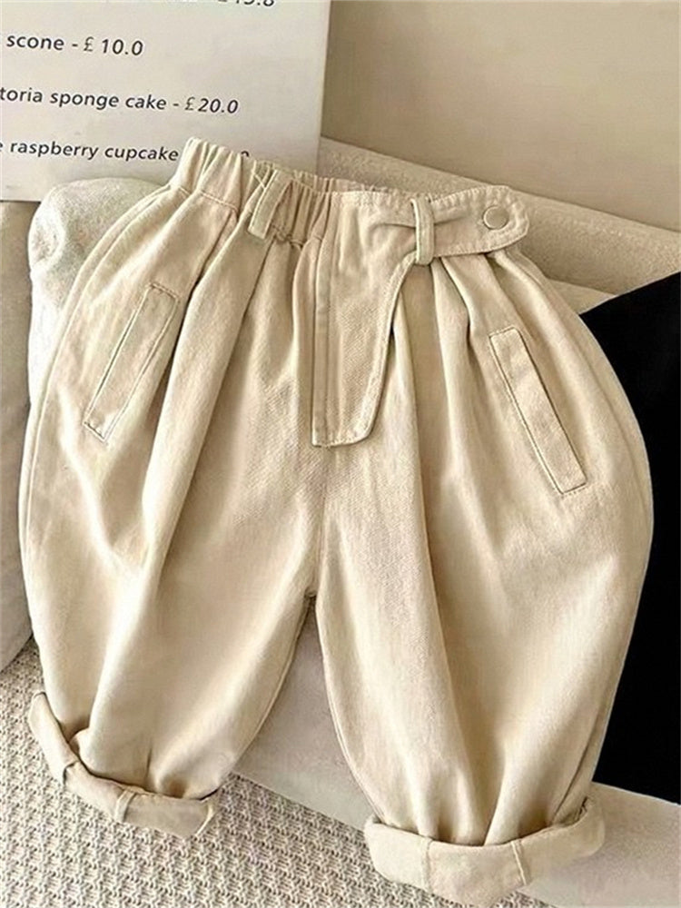 春秋向けの柔らかいキッズパンツ
