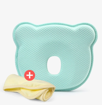 くま形ベビー頭の形ケアピロー グリーン＋枕カバーセット（頭の形ケア）
