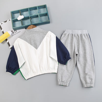 動きやすくてかっこいい 男の子スポーツセットアップ 配色トレーナー＆ロングパンツ コットン素材 80–110cm