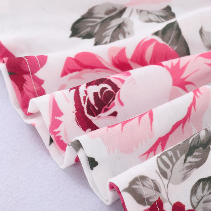 上品ローズ花柄が映える 女の子半袖チュニック＆デニムパンツ上下セット ダメージデニムデザイン コットン 80~110cm