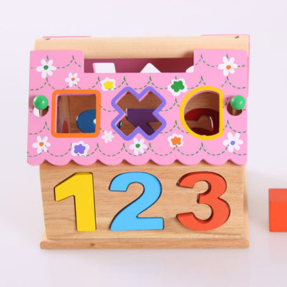 木製数字ハウス型パズルの別面イメージ（数字123と図形はめこみ）
