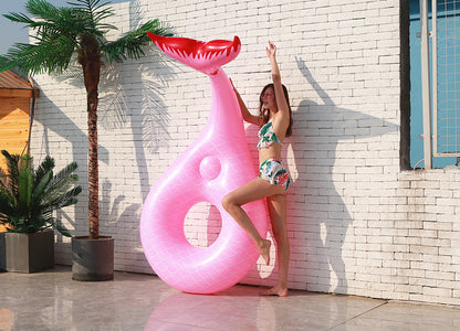 ピンクのマーメイドテール型大型浮き輪 220 x 120 x 110cm 環境配慮PVC フローティングベッド風スイミングリング