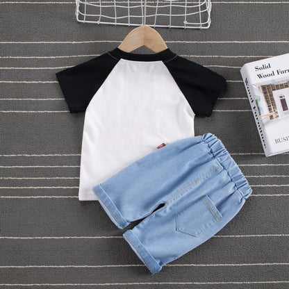 元気に遊べて夏コーデが完成する 男の子半袖ラグランTシャツ＆ショートパンツ上下セット はたらく車カートゥーンプリント コットン 80~110cm