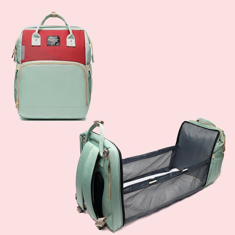 【折りたたみベッド一体型】防はっ水マザーズリュック 20〜35L 哺乳瓶ポケット付き ダブルストラップ ジッパー開閉