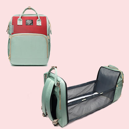 【折りたたみベッド一体型】防はっ水マザーズリュック 20〜35L 哺乳瓶ポケット付き ダブルストラップ ジッパー開閉