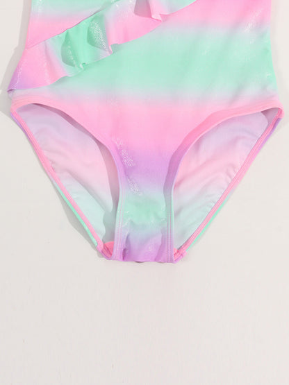 グラデーションラメ調 ガールズワンピース水着｜アシンメトリーフリル・ナイロン82%・70〜100cmcm