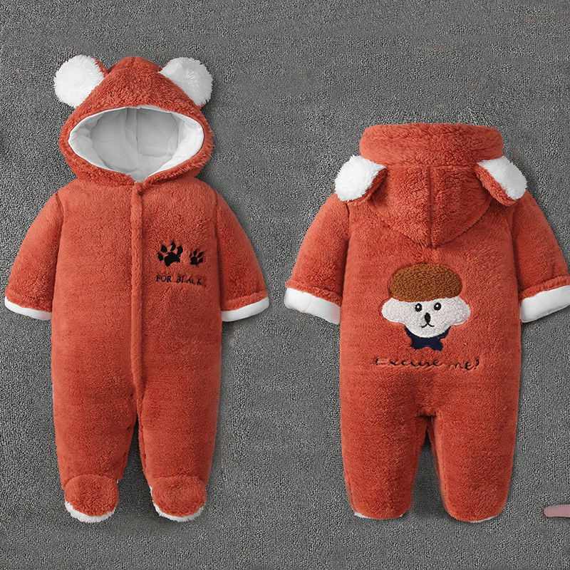 毛足のある厚手素材でできたカバーオールのテクスチャーアップ
