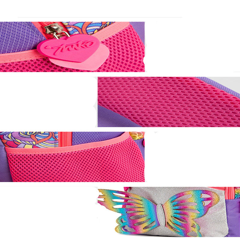 小学生女子向け｜3Dレインボーバタフライ 撥水スクールバックパック 39×18.5×15.5cm（20–35L）