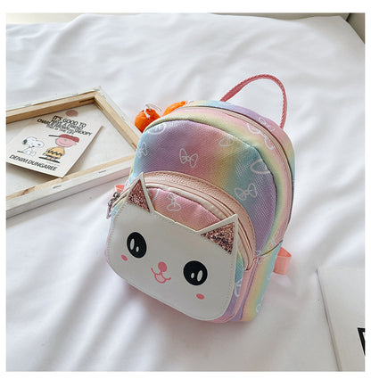 幼児用PUレザーミニリュック 猫フェイスデザイン 19×10×21cm ファスナー開閉 撥水仕様 ポリエステル裏地 全11色バリエーション