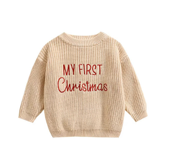 長袖のコットンニットベビーセーター
