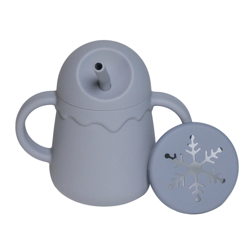 ダークグレーのシリコン2in1ノースピルカップを上から見た画像（シリコンベビーカップ・子ども用コップ）
