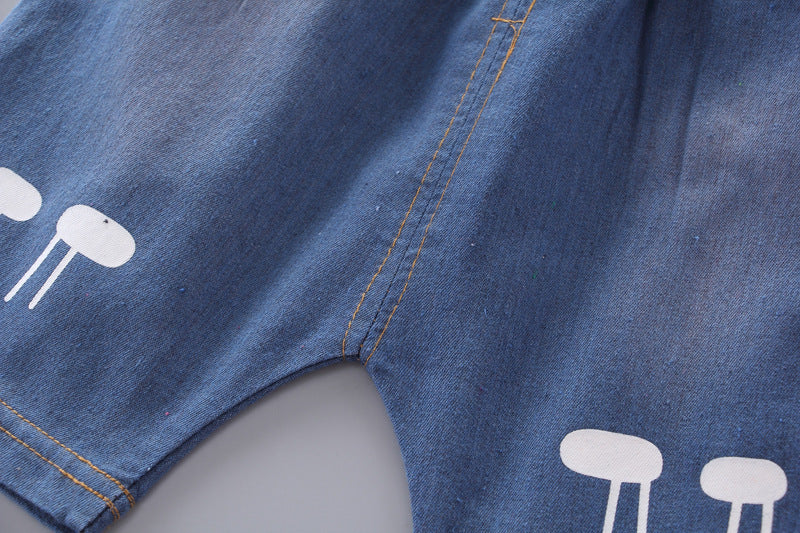 さらり薄手で夏のおでかけがきちんと決まる 男の子半袖シャツ＆ショートパンツセット キリン柄アニマルプリント コットン 80~110cm